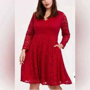 Torrid NWT mini Skater Lace Dress Red 4X